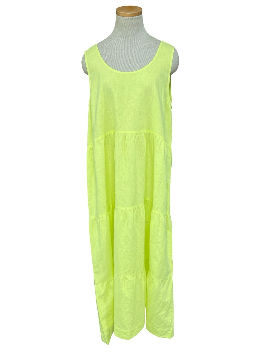 ILANA KOHN Dress Sleeveless Tiered Bright Yellow Linen Maxi Flowy Large
